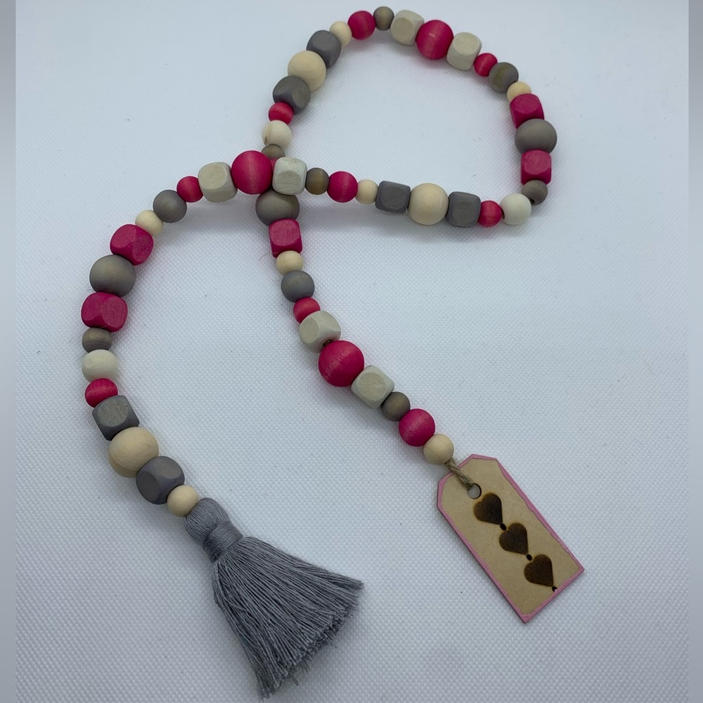 Farmhouse Style Wooden Bead Garland - Valentine’s Tired Tray Decor
